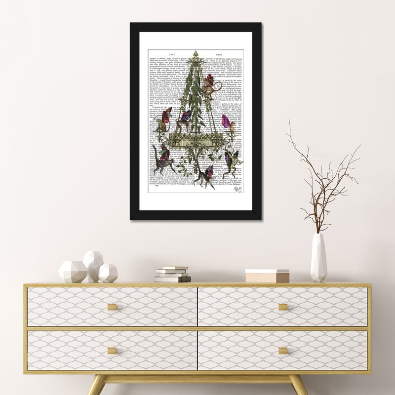 « singe lustre i », impression sur toile, H 24 po x l 16 po x P 1 po, Papier avec cadre noir, Blanc