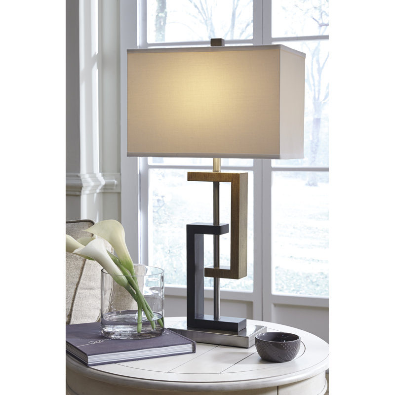 Modern Geometric Brown and Silver Table Lamp Set with 3-Way Switch