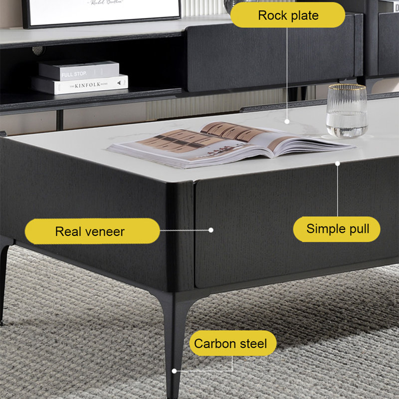 Table basse moderne simple carrée, White/Black, H 15,7 po x L 47,2 po x l 23,6 po