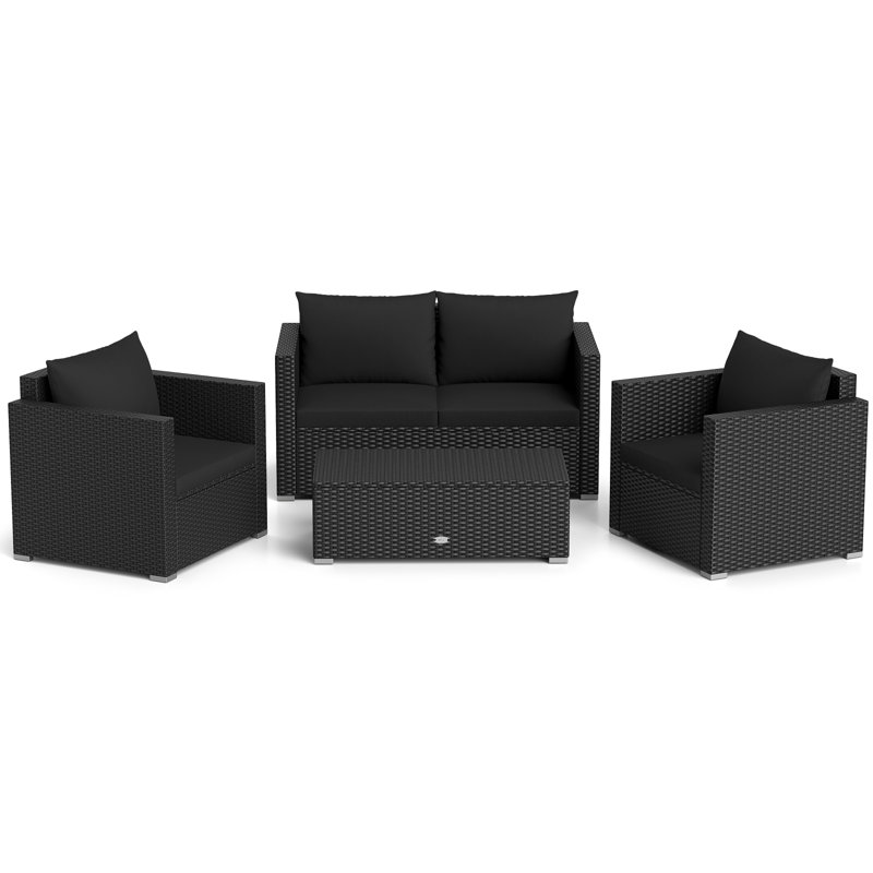 Ensemble de conversation en rotin avec coussins 4 pièces Pollina