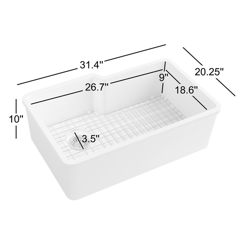 Évier de cuisine encastrable L 31 po x l 20 po Yorkshire avec accessoires et crépine