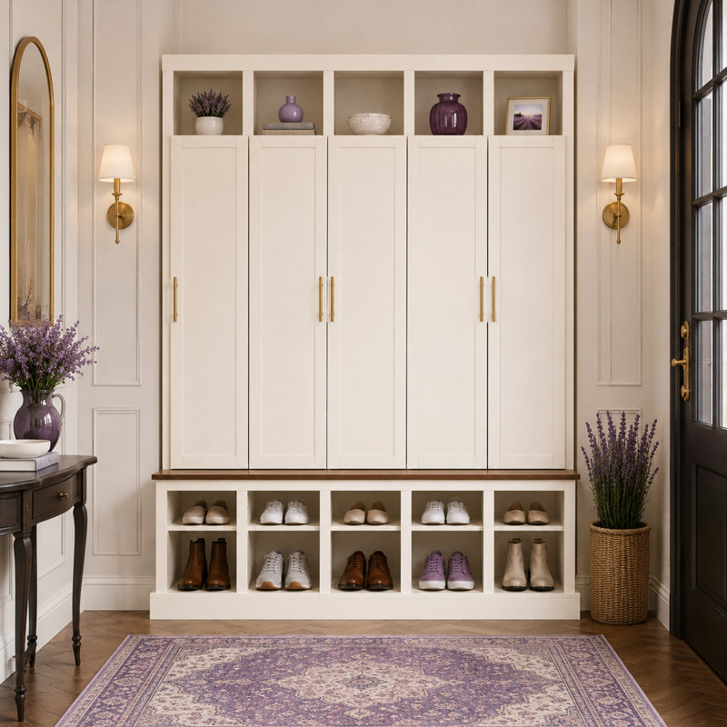 Armoire de rangement pour hall d'entrée avec casiers à chapeaux Lattimore, Ancient White