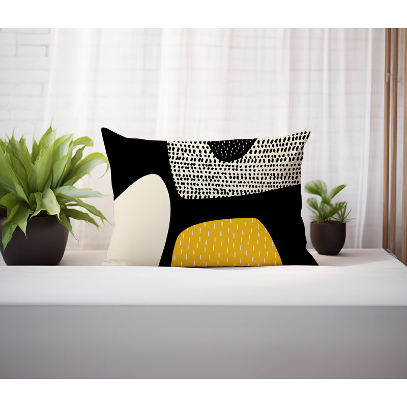 Coussin lombaire réversible intérieur / extérieur Vikka, H 14 po x l 20 po, Jaune / noir / blanc cassé