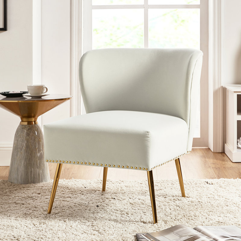 Clive Velvet Side Chair, Ivory Velvet