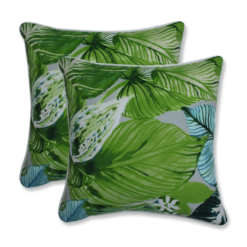 Lush Leaf Jungle Green Polyester Square Outdoor Cushions Set