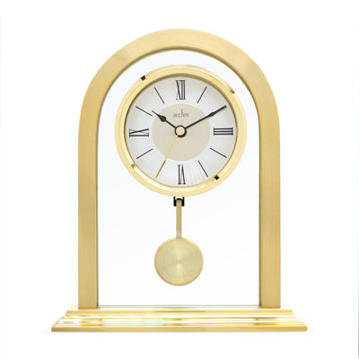 Acctim Colney Pendulum Mantel Clock Quartz Brushed Metal & Glass Energy Efficient Movement Gold