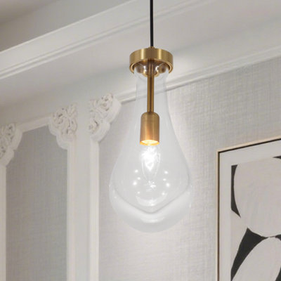 Luminaire suspendu moderne en verre transparent avec abat-jour doré