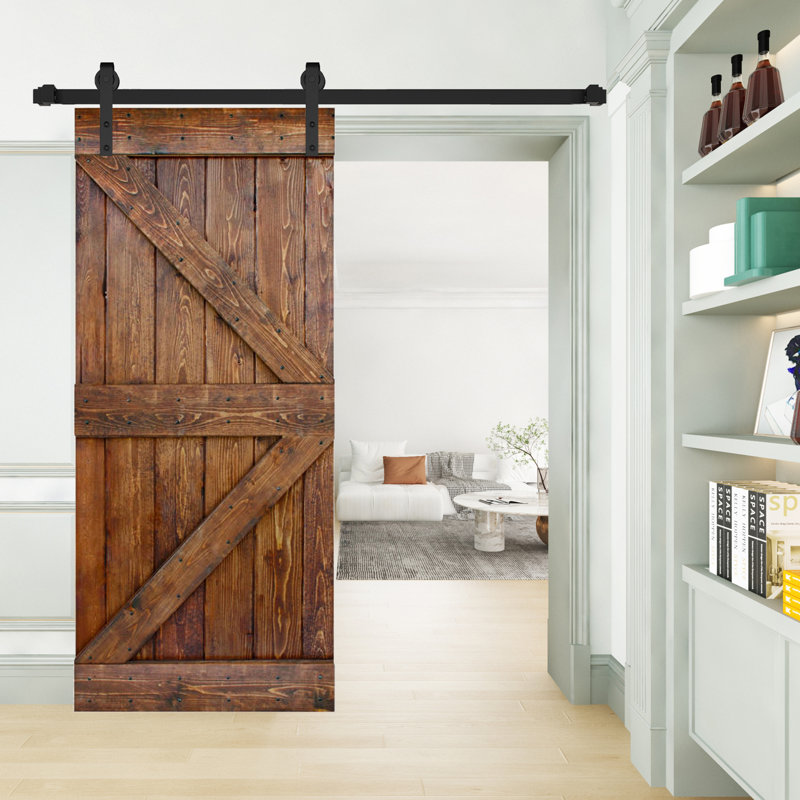 K Style Solid Wood Sliding Barn Door Without Hardware Kit (Door Slab Only) - Assembly Needed, Classic Walnut, 36" W x 84" H