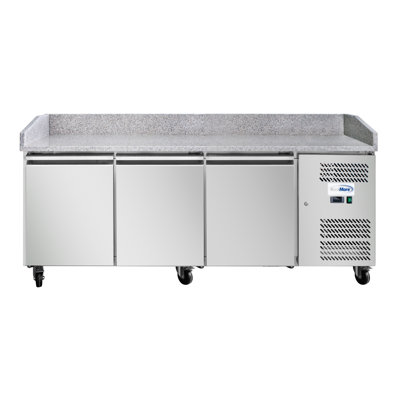 79 in. Three-Door Commercial Granite Top Refrigerated Pizza Prep Counter in Stainless-Steel (KM-RPPS-3D79-GRT)