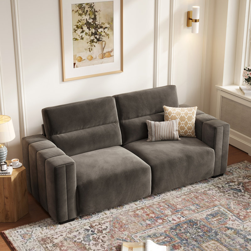 82" Velvet Square Arm Loveseat Sofa, Premium Upholstered Living Room Sofa Couch , Dark Grey