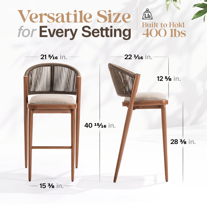 Modern Rope Bar Stools Set of 2, 28.38"H