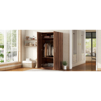 Armoire-penderie 2 portes en bois avec 3 tablettes de rangement, brun