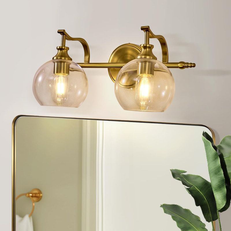 Modern Globe Clear Glass Bathroom Vanity Light Fixture with Metal Gooseneck Frame, 2, Brushed Gold
