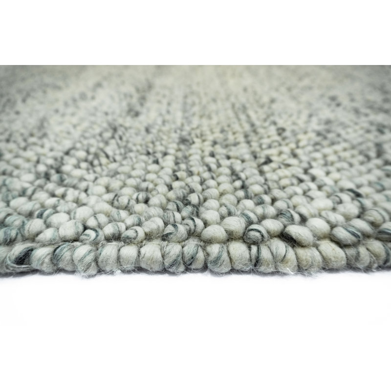 Jossi Solid Color Hand-Knotted Wool/Nylon Area Rug, Rectangle 8' x 11', Ivory/Gray