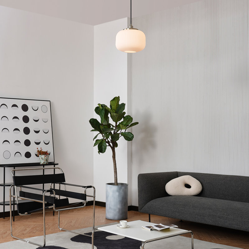1-Light Matte Brass Pendant Lighting with Frosted Ribbed Glass Shade