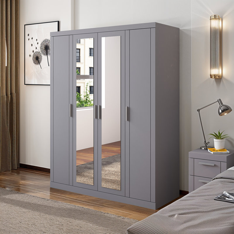 4 Door Wardrobe with Mirror, Cool Grey