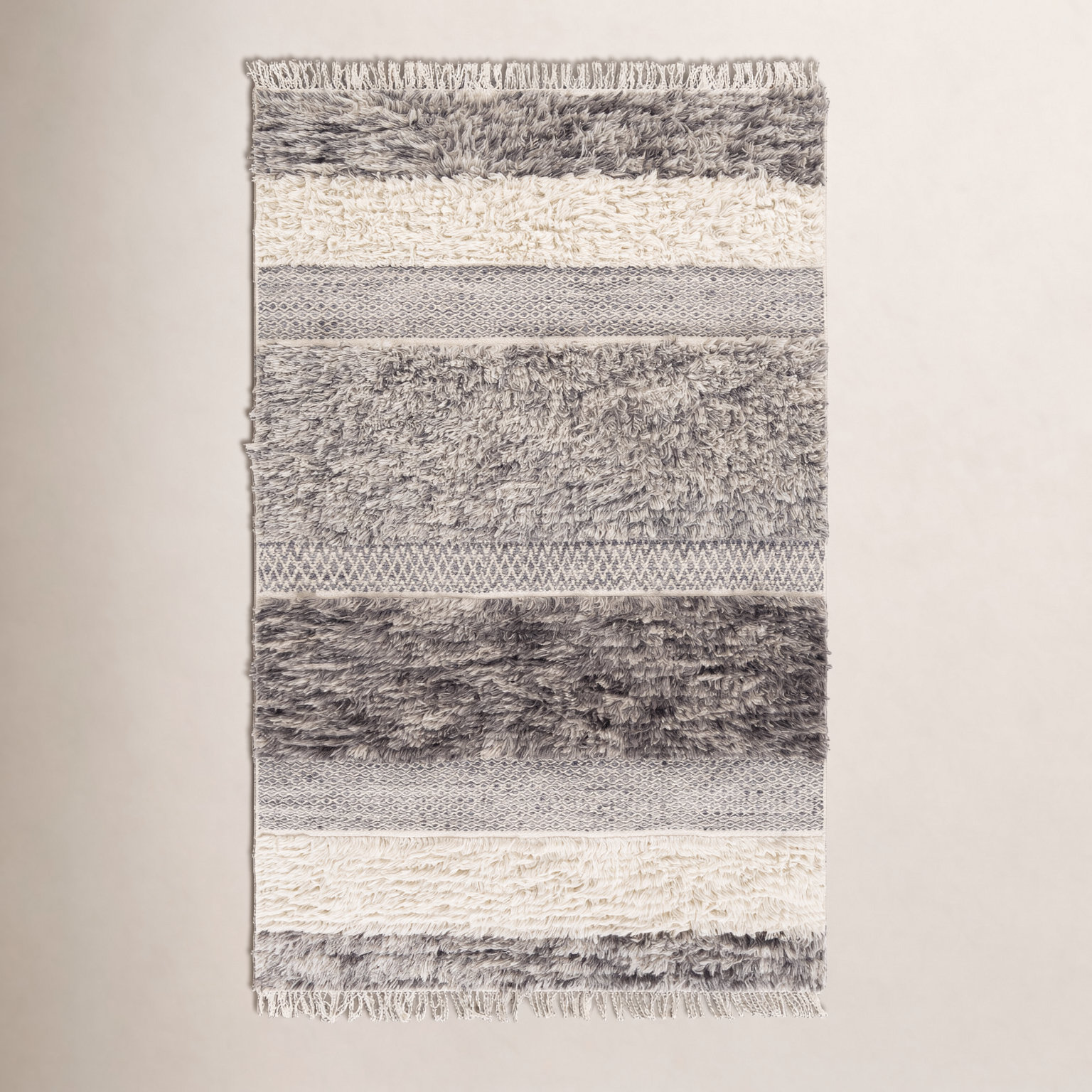 Catalina Cream Gray Flatweave Striped Wool Rug, Rectangle 2' x 3'