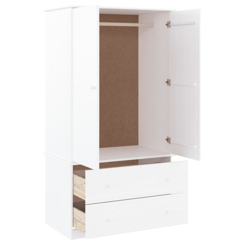 Aabas 2 Door Solid Wood Wardrobe, White