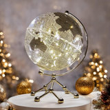 White/Silver Earth Globe (Diam. 20 Cm/7.9 Inches), World Map, 3 Metre String Lights, Decorative Desk Lamp, Warm White Light