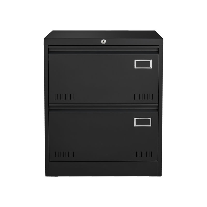Metal Lateral File Cabinet With Lock - 2 Drawers, Black, Widened To Accommodate More Office Supplies Black Drawers And Hold Essentials, Modern Design