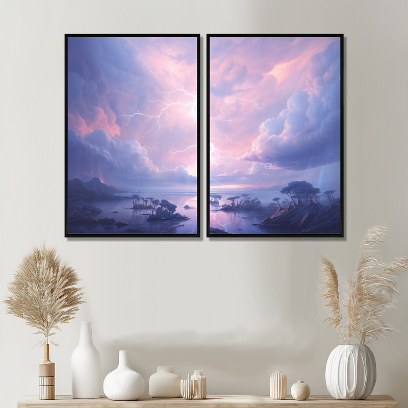 Kawaii Lightning Landscape - Traditional Canvas Prints, Black, 36" H x 48" W, Impression encadrée flottante
