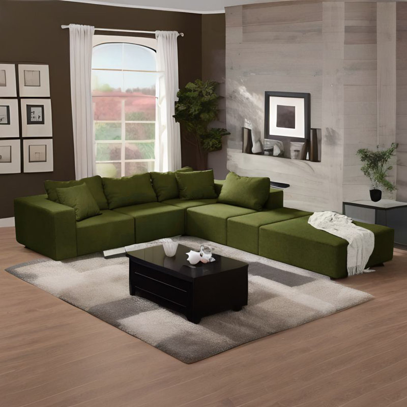 Modular Sectional Sofa With 6 Pillows, Green