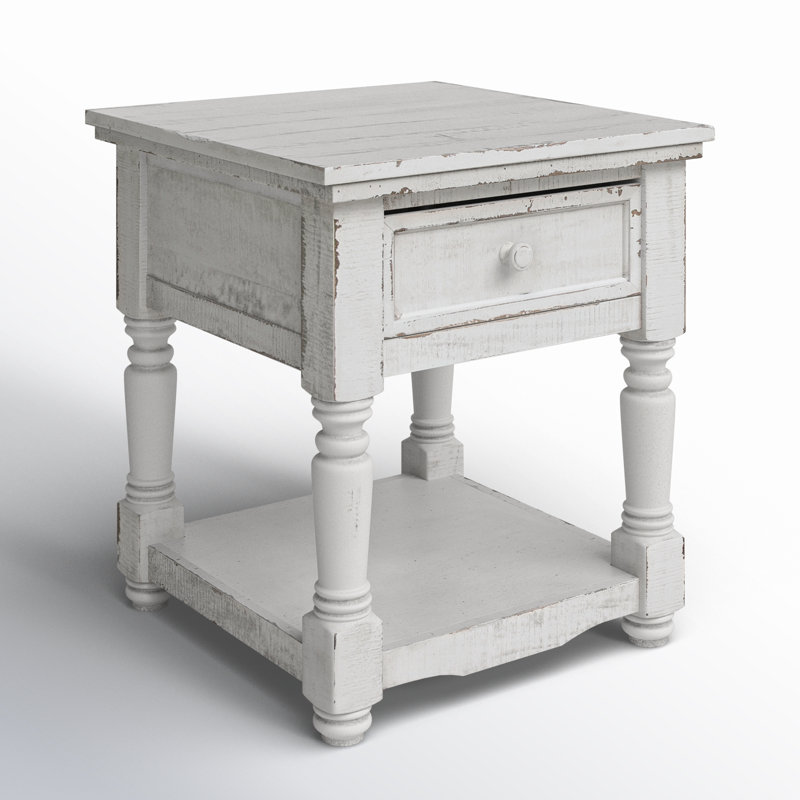 Griselde Solid Wood End Table with Storage, White
