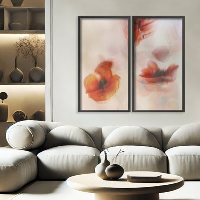 Nature Inspired Painted Poppies by Nel Talen - 2 Piece Framed Artwork Set on Paper