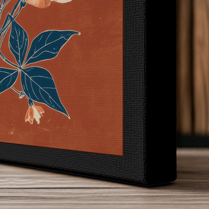 Peachy Bloom Study Botanical - Wrapped Canvas, 36x24 - 91.4 x 61.0 cm, Black Border