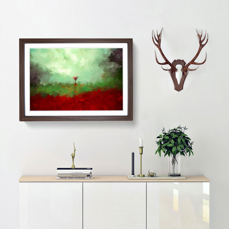 Lone Red Flower in Abstract - Picture Frame Graphic Art Print, Walnut, 50cm H x 76cm W x 2cm D
