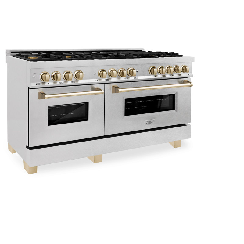 ZLINE Autograph 60" Legacy Dual Fuel Range, Satin Stainless Steel/Gold