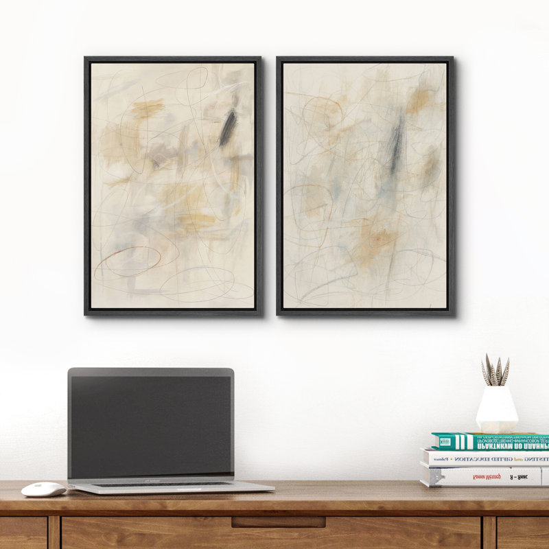 Art mural abstrait, ensemble de 2 reproductions d'art encadrées sur toile, H 24 po x l 32 po, Noir