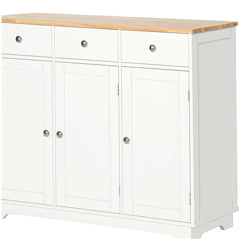 Buffet HOMcom avec comptoir en bois massif, armoire de rangement de cuisine moderne, avec 3 portes de tiroir et armoire à café à tablette réglable, blanc