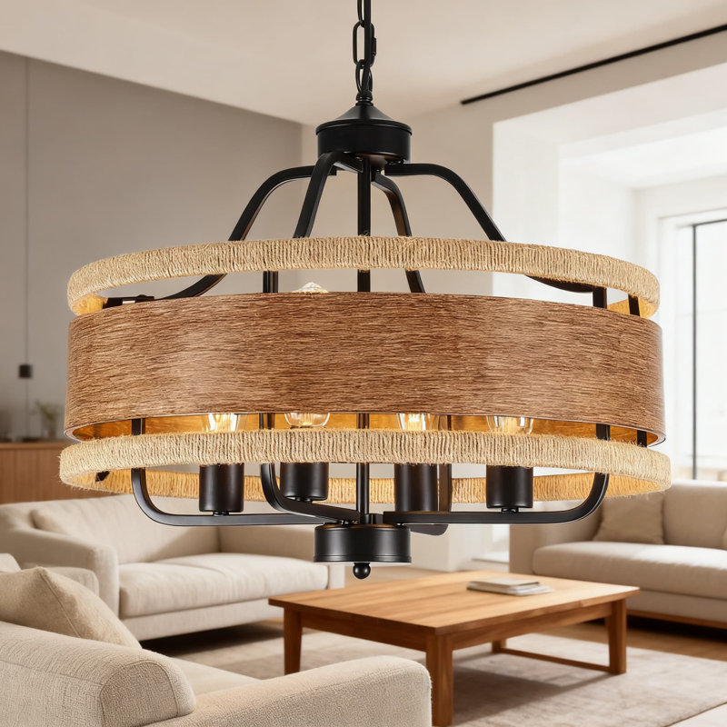 Luminaire de style lustre maison de campagne avec abat-jour en rotin tissé, luminaire suspendu rustique réglable pour salle à manger, îlot de cuisine, bureau, couloir