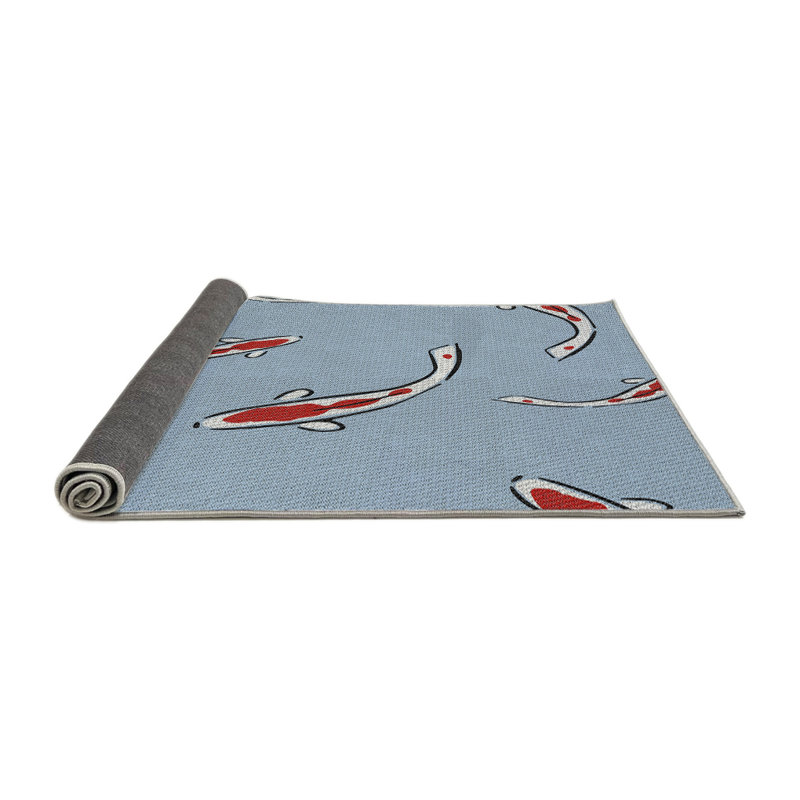 Bleu terne/Tapis décoratif rouge, Rond 4 pi
