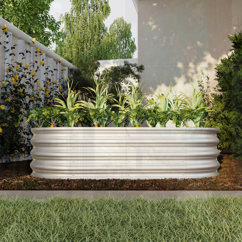 Galvanized Planter Raised Garden Beds, 12" H x 46.65" W x 24.6" D, Silver