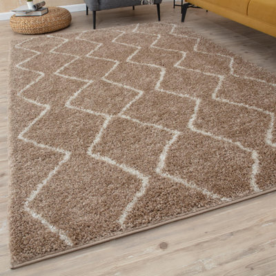 Moroccan Shaggy Collection Rugs Boho Design in Beige/Ivory