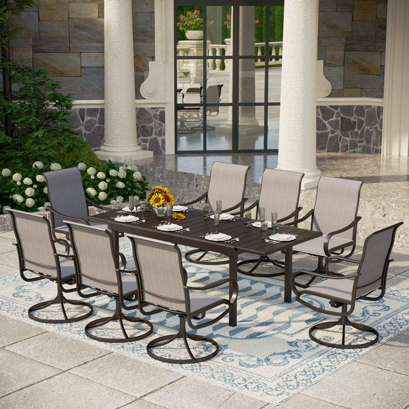 Ensemble repas pour patio 8 personnes avec table extensible Sutiya, Bleu