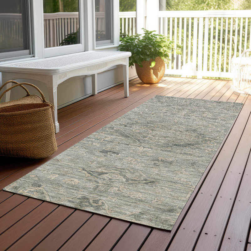 Machine Washable Indoor/Outdoor Chantille ACN1111 Sage, Runner 2'3" x 7'6"