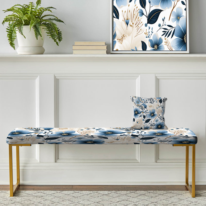Banc bleu et ivoire à motif floral Elegance Coastal II