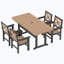 Ensemble de repas de jardin pour 4 personnes, table d'extérieur en PEHD et 4 chaises avec accoudoirs, aspect bois, trou pour parasol, pieds réglables.-844914713