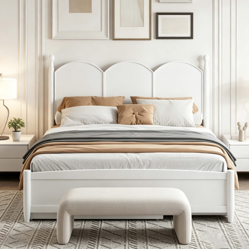 Grand lit plateforme blanc avec 2 tiroirs de rangement et lit gigogne simple TG, Blanc