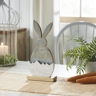 Œuf en bois Bunny Hop avec silhouette de lapin gris