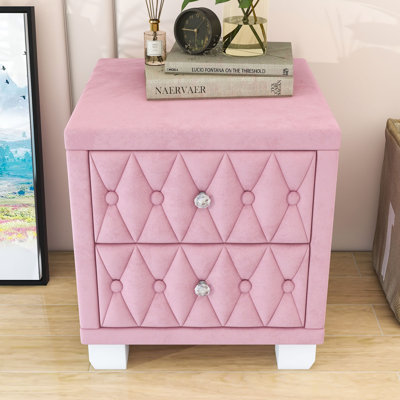 Table de chevet Mid-Century rétro avec bande pailletée argentée, pieds en métal et 2 tiroirs en velours, entièrement assemblés sauf les pieds et les poignées, beige