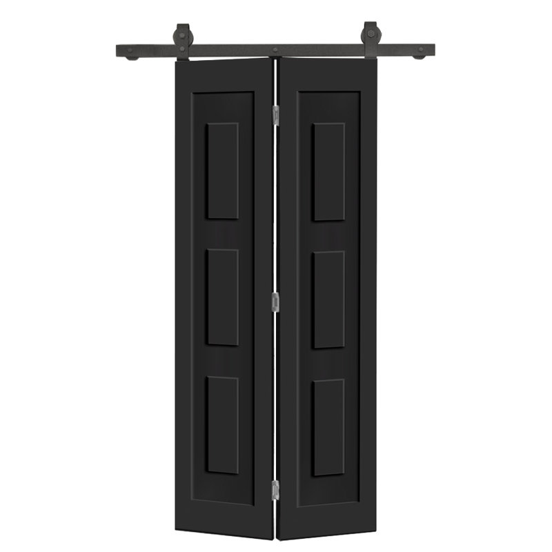 Ensemble de quincaillerie à 3 panneaux pour porte de grange coulissante à 3 panneaux, 28 po x 84 po, Noir