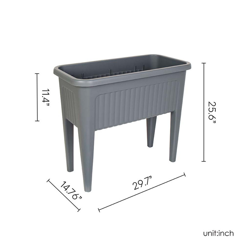 Provence Raised Resin Garden Bed and Stool 4 pc Set, Gray