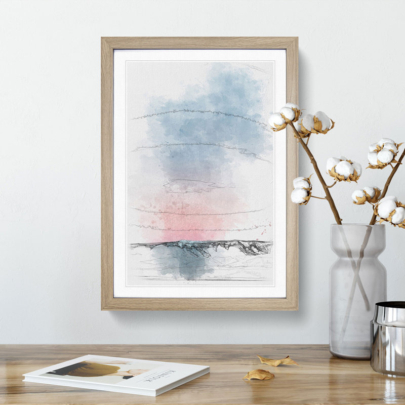 Sunset over the Mountains - Picture Frame Painting Print, 45cm H x 33cm W x 2cm D, Oak Framed