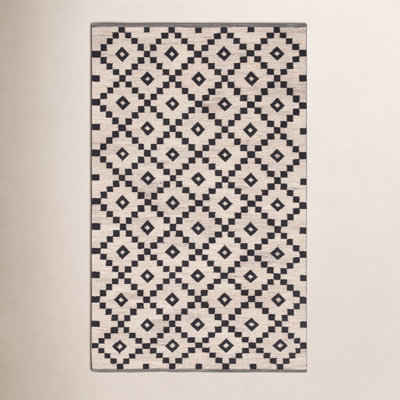 Byrne Black Ivory Hand-Woven Geometric Wool Rug