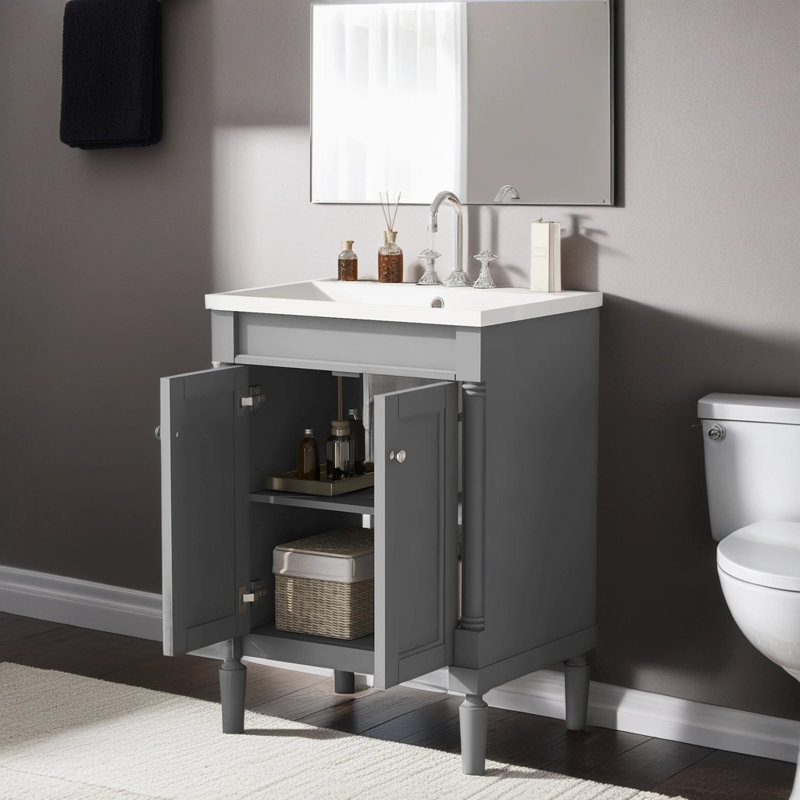 Deleah 24'' Single Bathroom Vanity with Ceramic Top, Gray