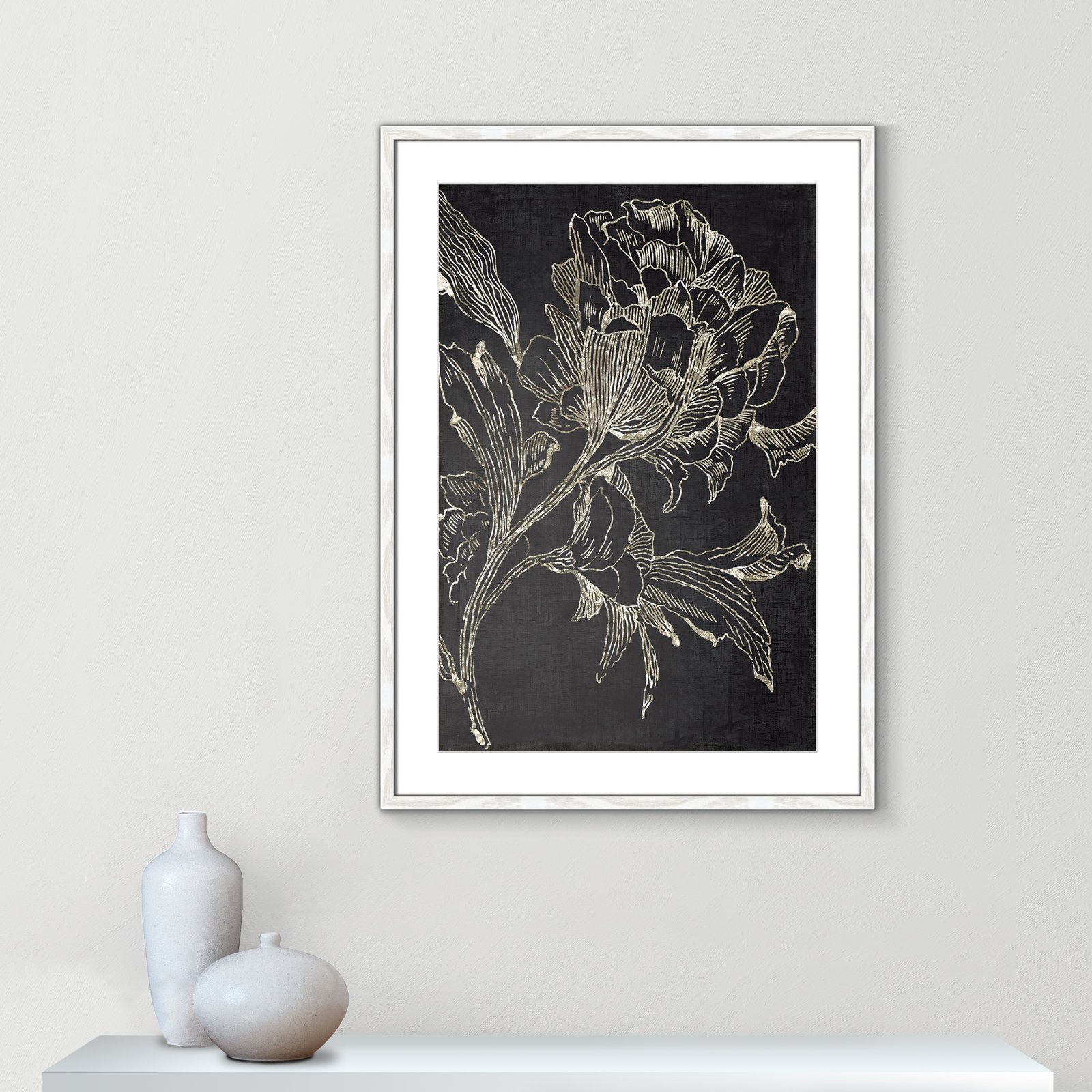 Clarendon "Golden Flower Folklore I" Print, 35.5" H x 25.5" W, White Framed